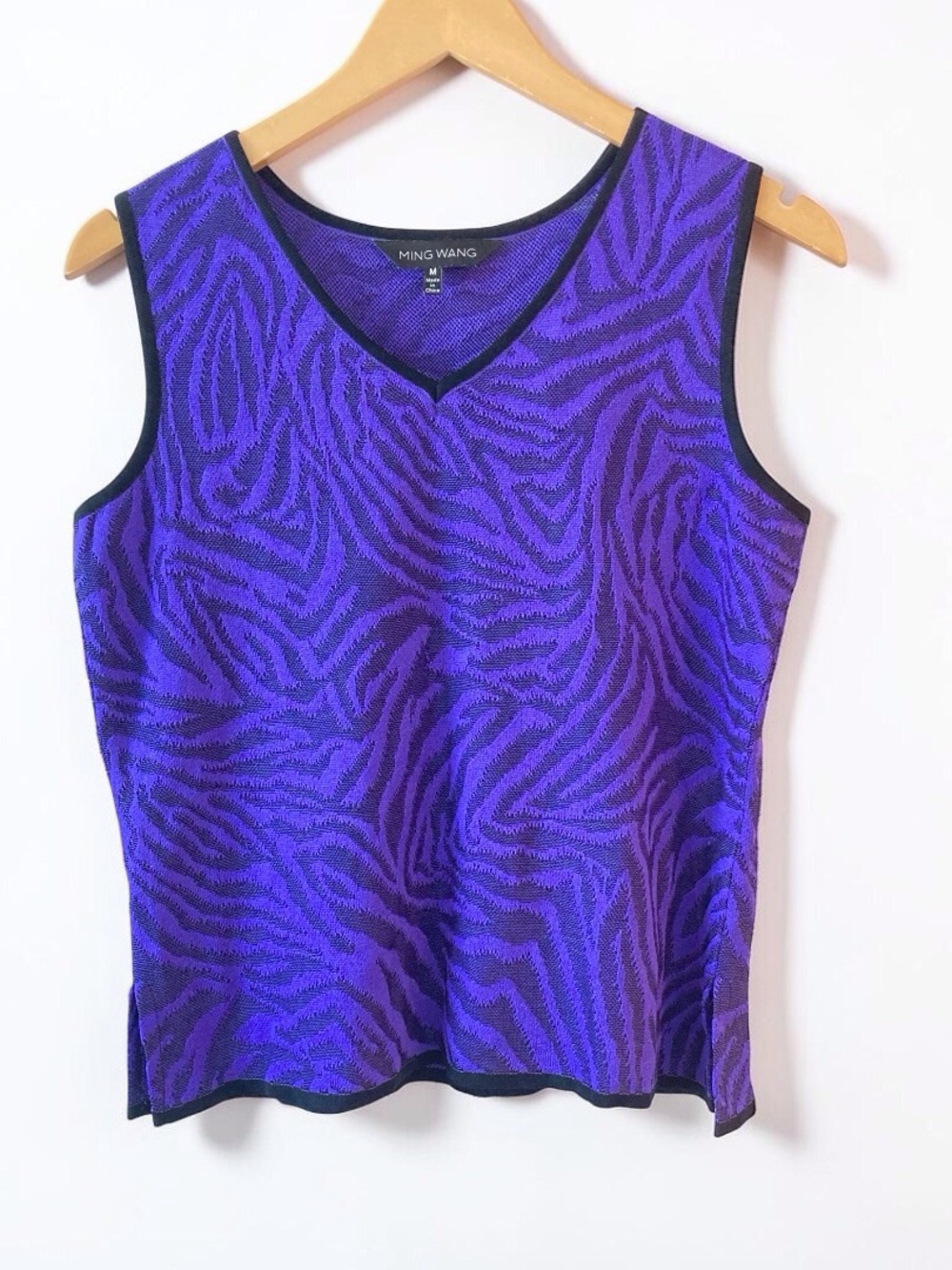 Ming Wang Sleeveless Knit Shell Tank Top | Purple Black Zebra Print | Medium